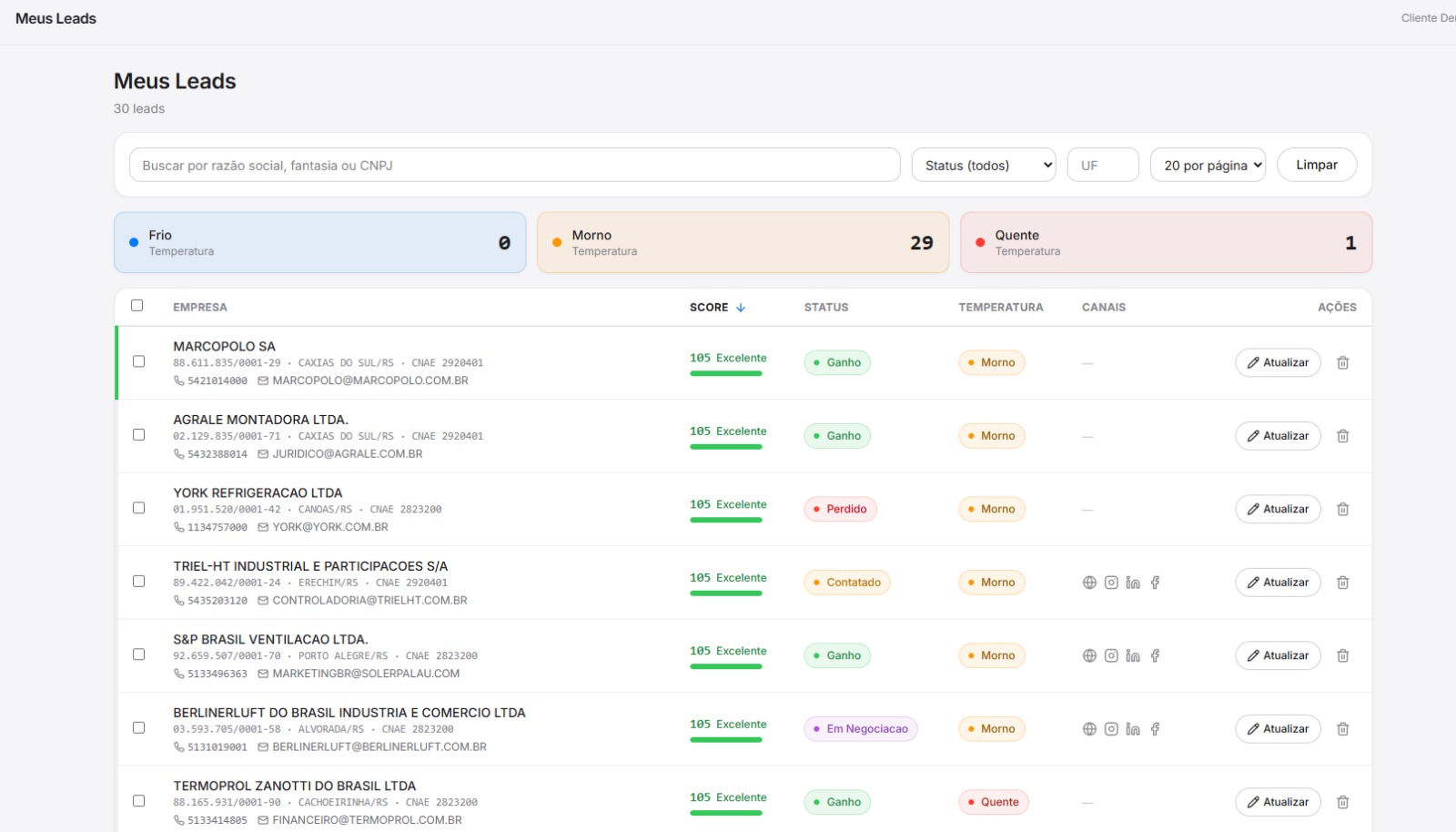 Meus Leads — CRM embutido